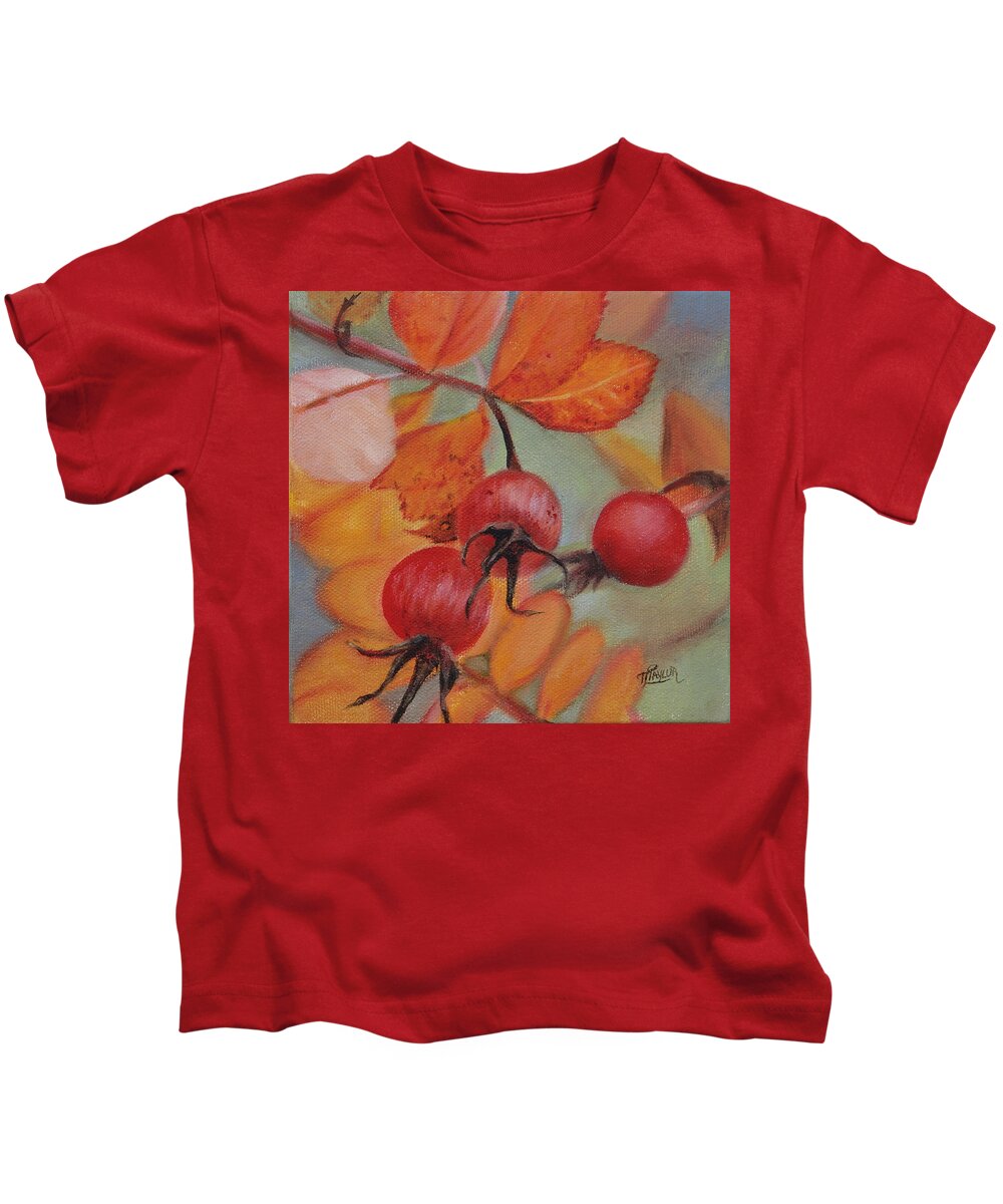 Nature Kids T-Shirt featuring the painting Rose Hips by Tammy Taylor