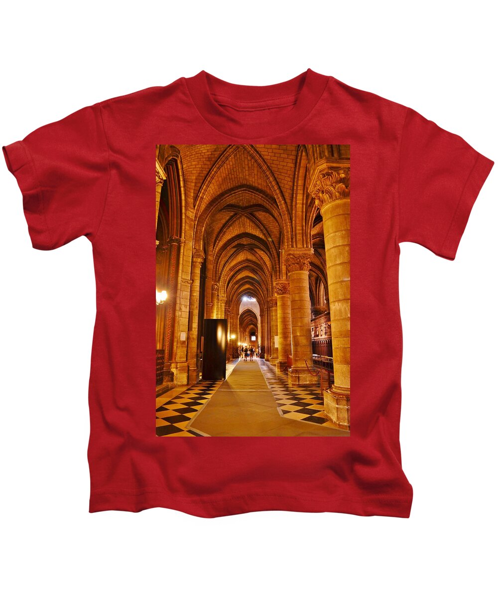 Notre Dame Kids T-Shirt featuring the photograph Side Hall Notre Dame Cathedral - Paris by Kim Bemis