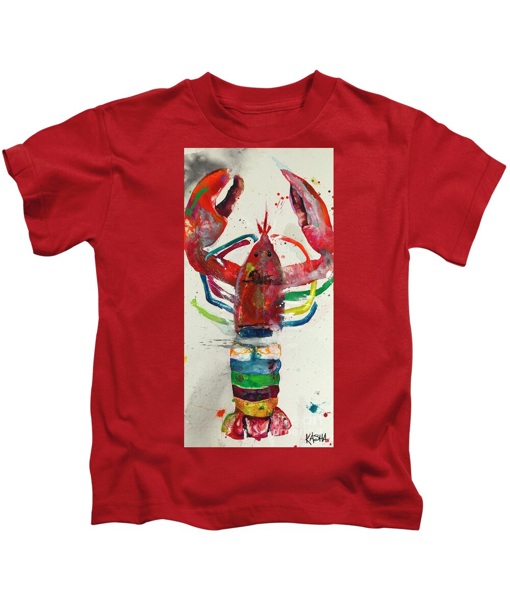 Lobster Kids T-Shirt featuring the painting Snappy Dresser by Kasha Ritter