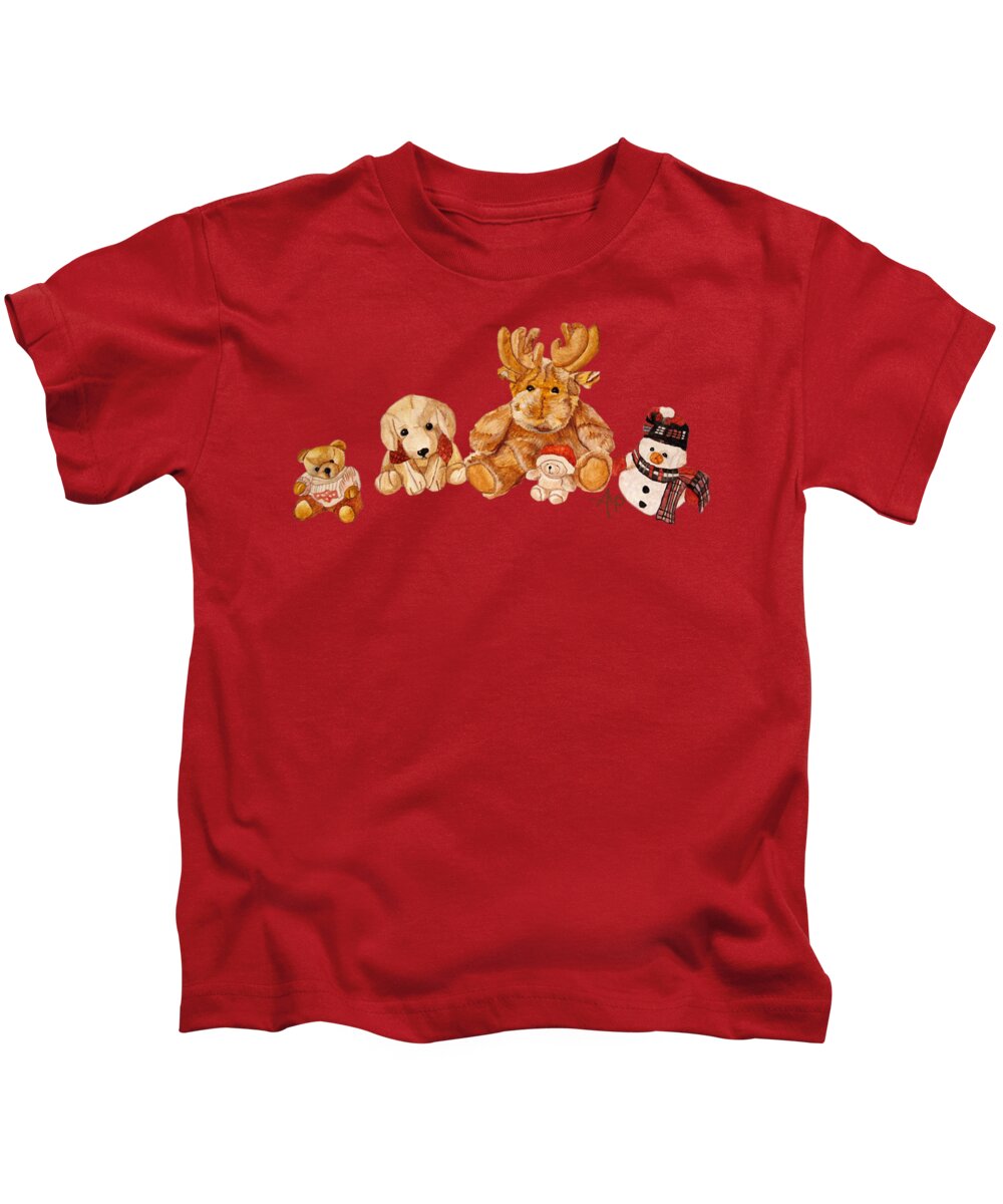 Cuddly Animals Kids T-Shirt featuring the painting Snowy Patrol by Angeles M Pomata