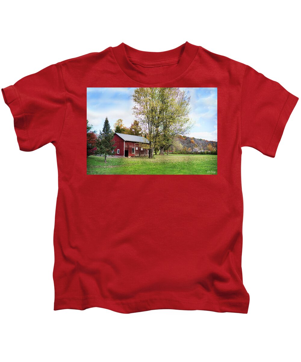 Abandoned Kids T-Shirt featuring the photograph Squirrel Run Barn Autumn Day by Joshua Zaring