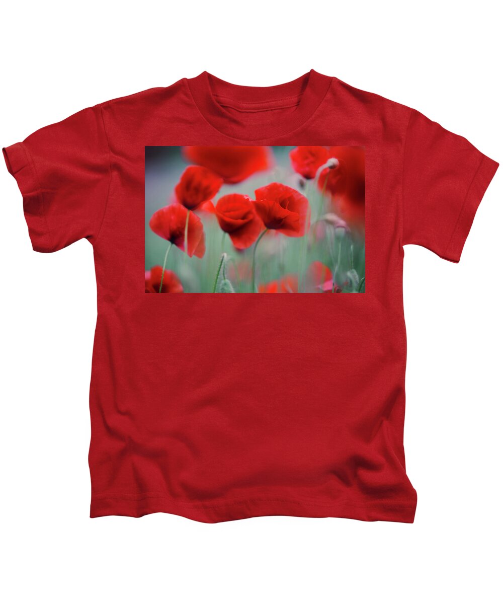 Poppy Kids T-Shirt featuring the photograph Summer Poppy Meadow 2 by Nailia Schwarz