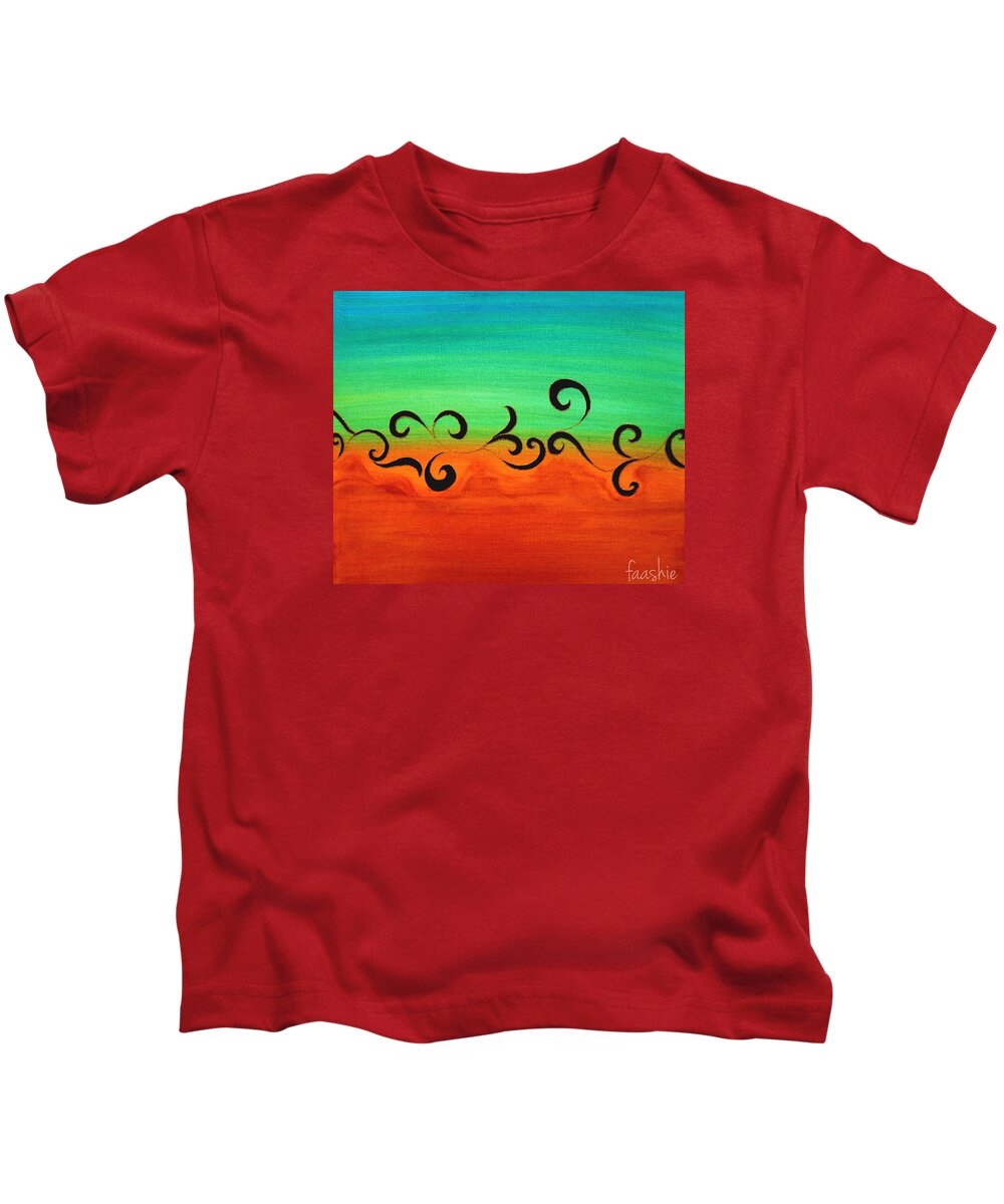 Waves Kids T-Shirt featuring the painting Summer waves by Faashie Sha