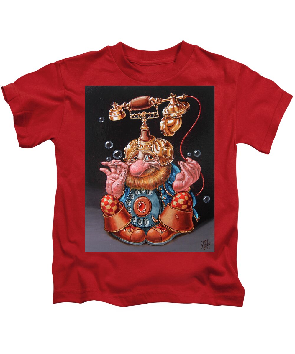 Gnome Kids T-Shirt featuring the painting Telephonic by Victor Molev