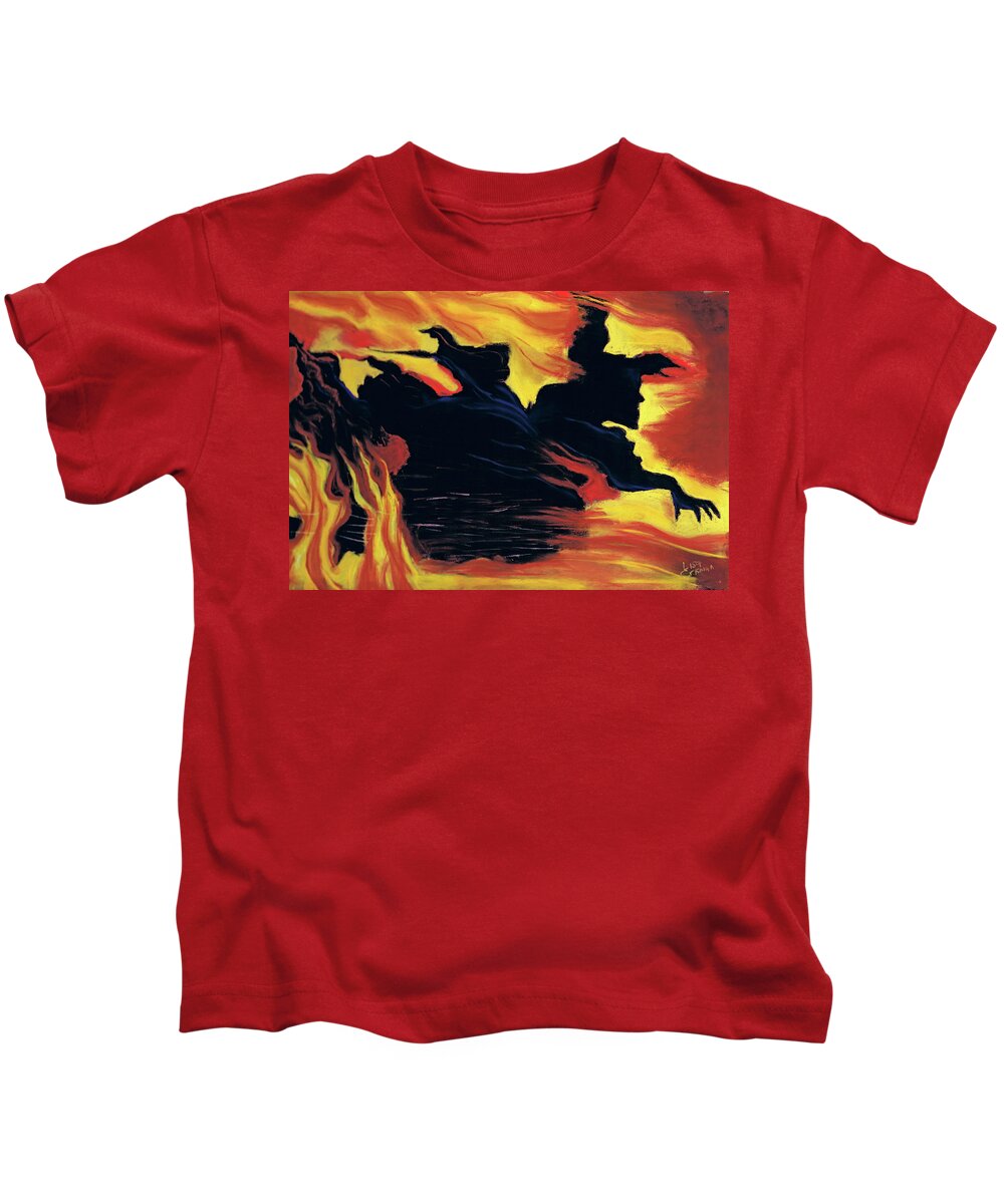 Wizard Of Oz Kids T-Shirt featuring the painting The Arrival of The Wicked by Lisa Crisman