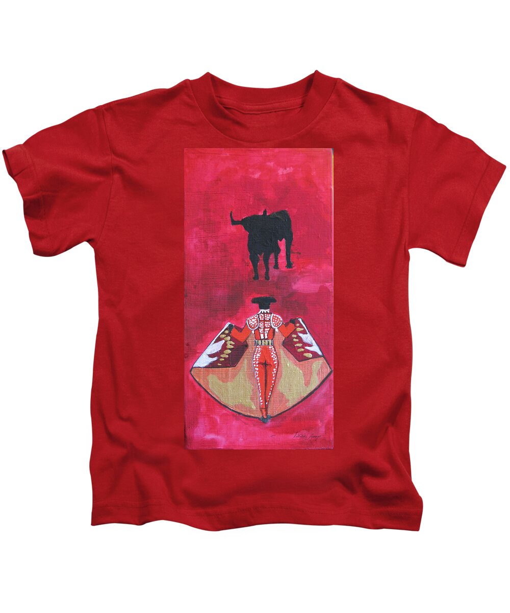 Spanish Art Kids T-Shirt featuring the painting The Bull Fight NO.1 by Patricia Arroyo