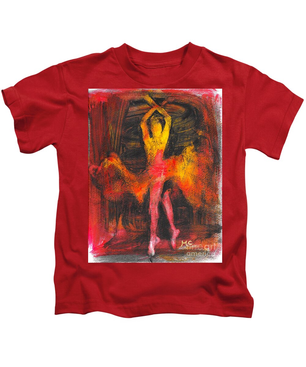 Dancer Kids T-Shirt featuring the mixed media The Performer by Mafalda Cento