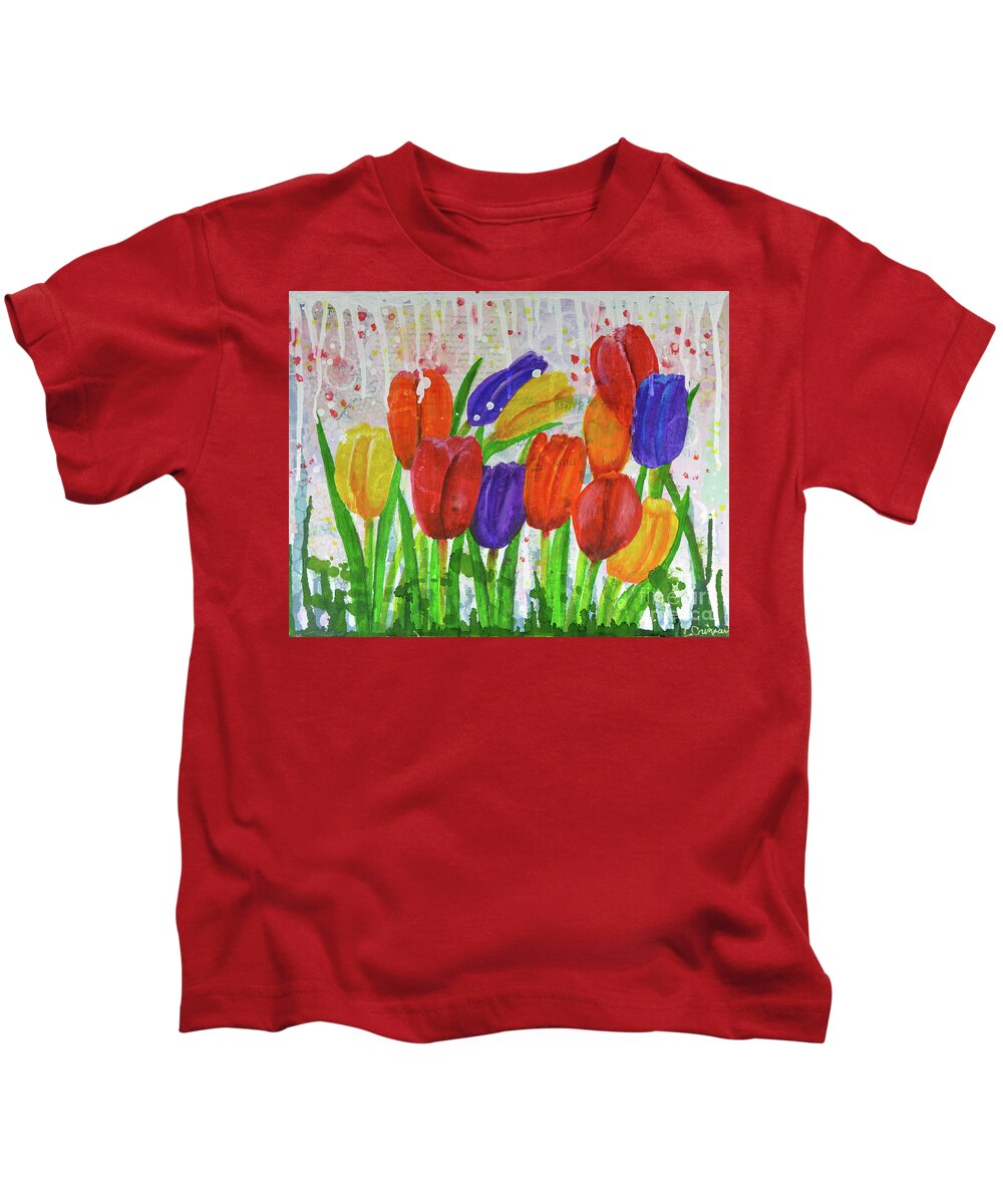 Crisman Kids T-Shirt featuring the painting Totally Tulips by Lisa Crisman