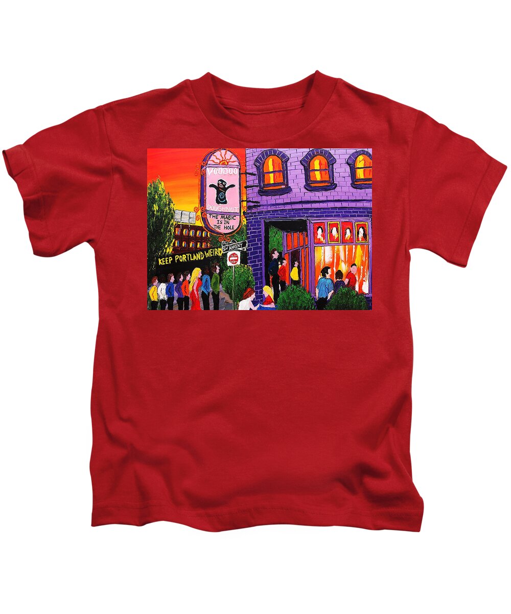  Kids T-Shirt featuring the painting Voodoo Doughnuts #22 by James Dunbar