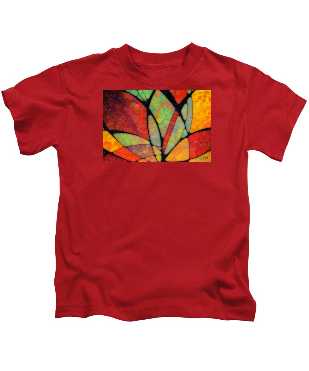 Stained Glass Kids T-Shirt featuring the digital art Water Lily by Lynellen Nielsen