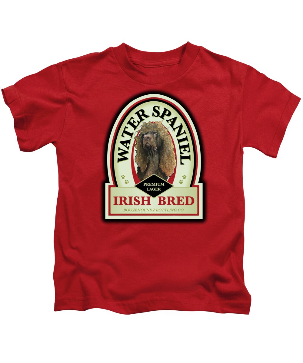 Beer Kids T-Shirt featuring the drawing Water Spaniel Irish Bred Premium Lager by Canine Caricatures By John LaFree
