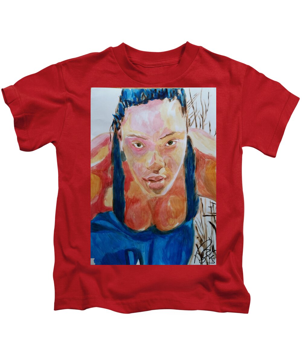 Red Kids T-Shirt featuring the painting Workout I by Bachmors Artist