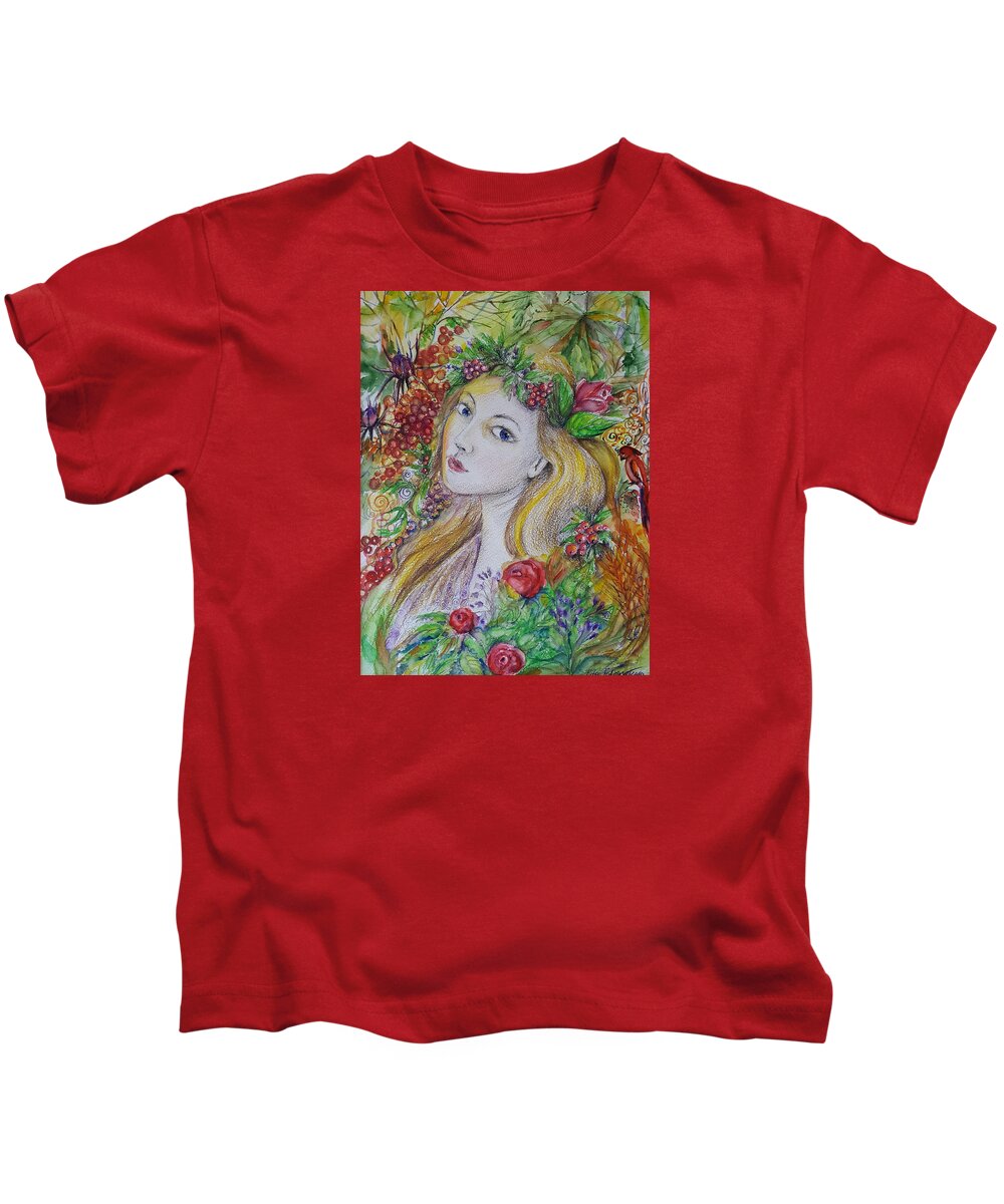 Girl Kids T-Shirt featuring the painting Young Summer by Rita Fetisov