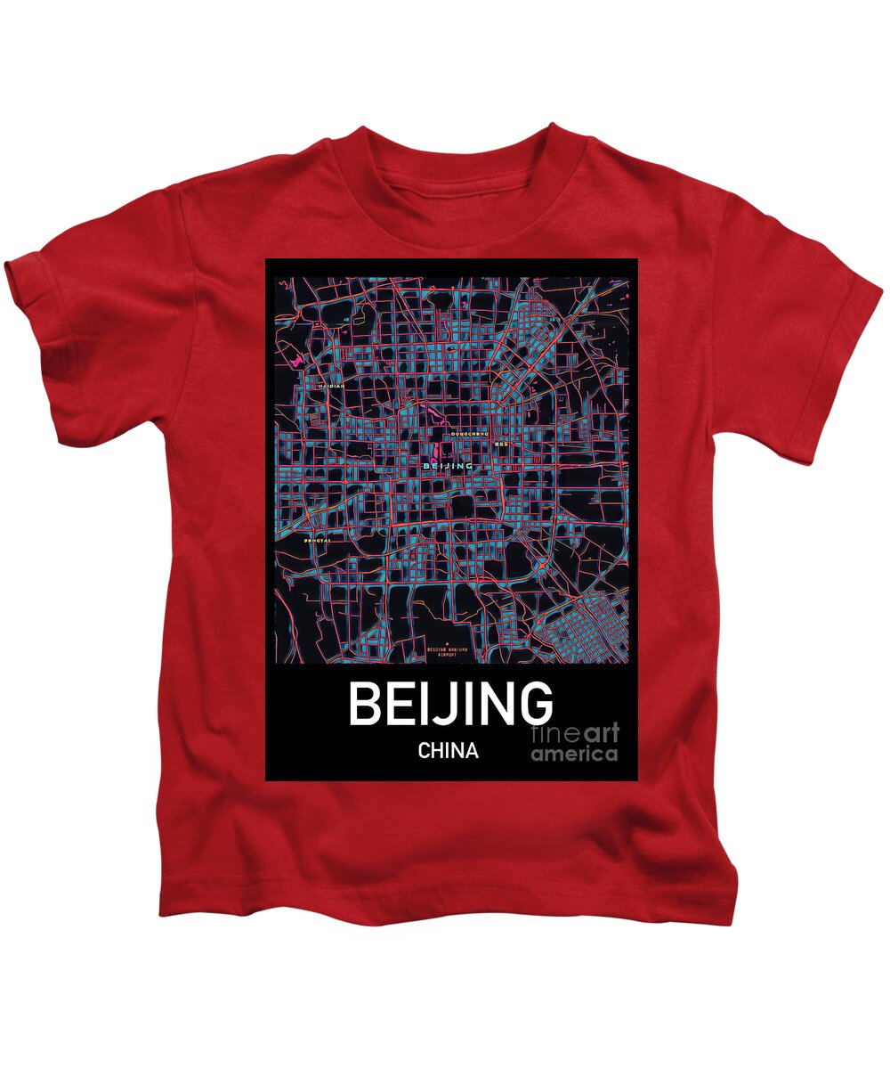Beijing Kids T-Shirt featuring the photograph Beijing City Map by HELGE Art Gallery