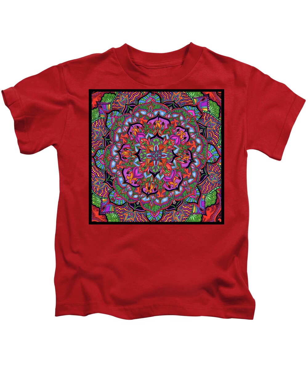 Mandala Kids T-Shirt featuring the drawing Rebirth by Baruska A Michalcikova