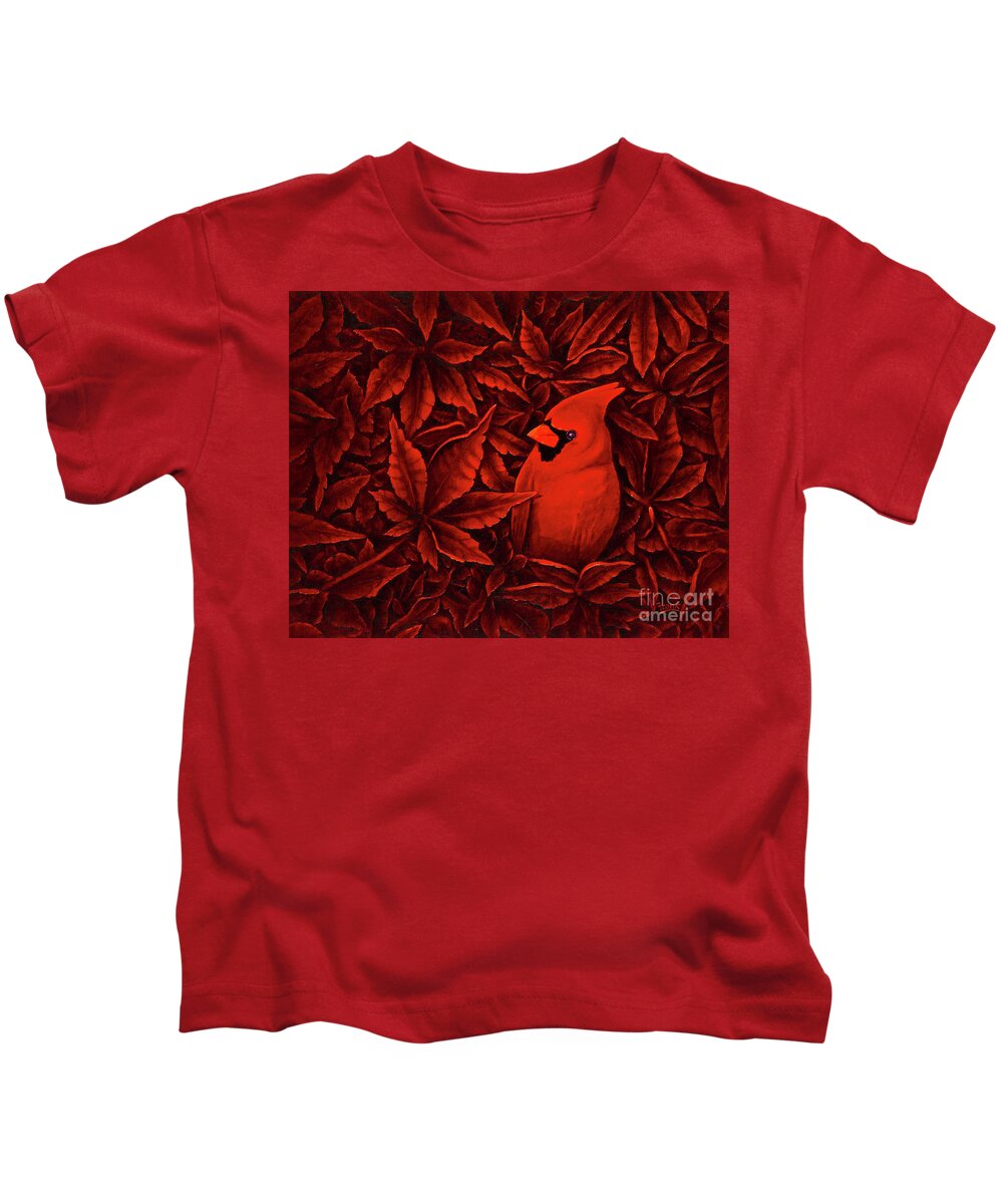 Cardinal Kids T-Shirt featuring the painting Crimson by Michael Frank