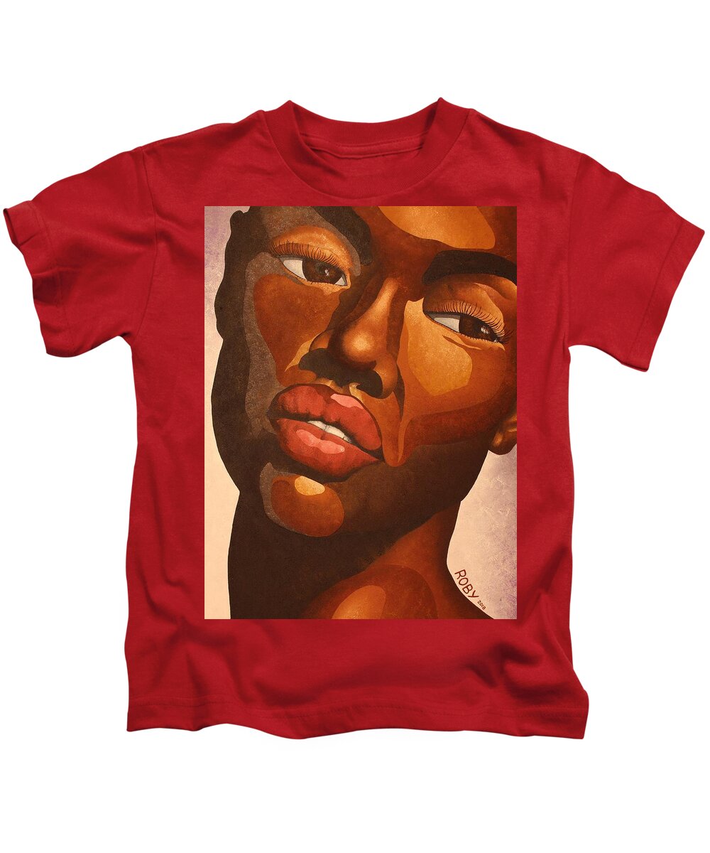 African American Female Portrait Kids T-Shirt featuring the painting Dark and Lovely by William Roby