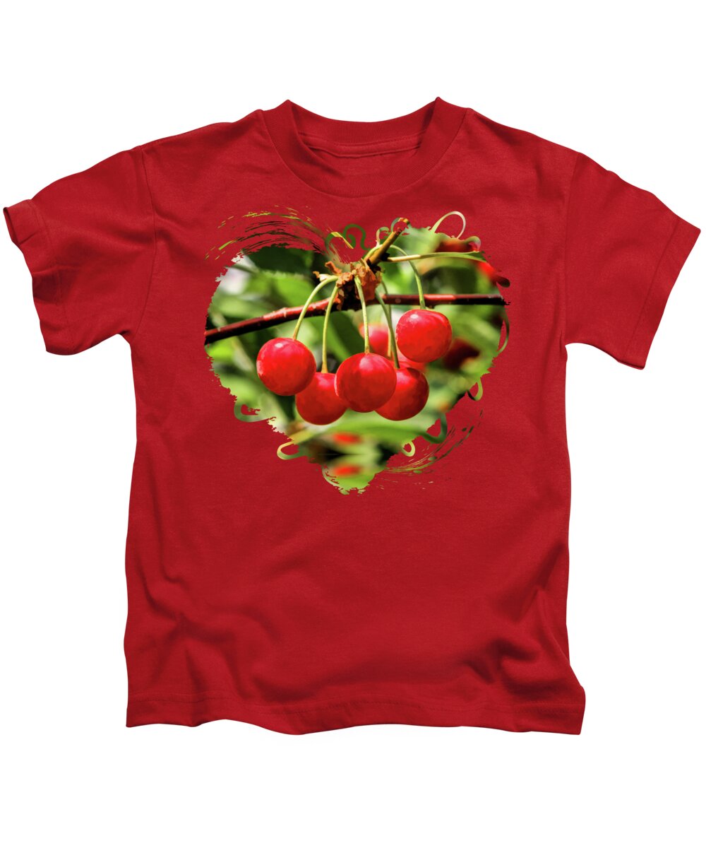 Door County Kids T-Shirt featuring the painting Door County Cherry Hanging Cherries by Christopher Arndt