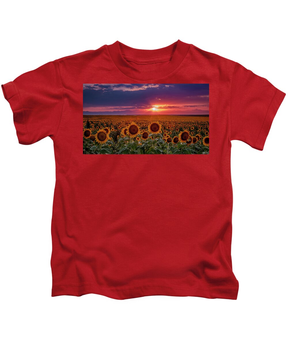 Colorado Kids T-Shirt featuring the photograph Dramatic Colorful Colorado Sunflower Sunset by Teri Virbickis