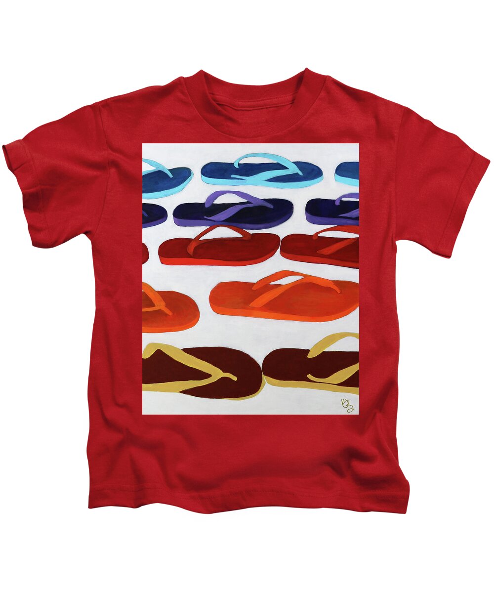 Flip Flop Kids T-Shirt featuring the painting Flipped Flopped by Deborah Boyd