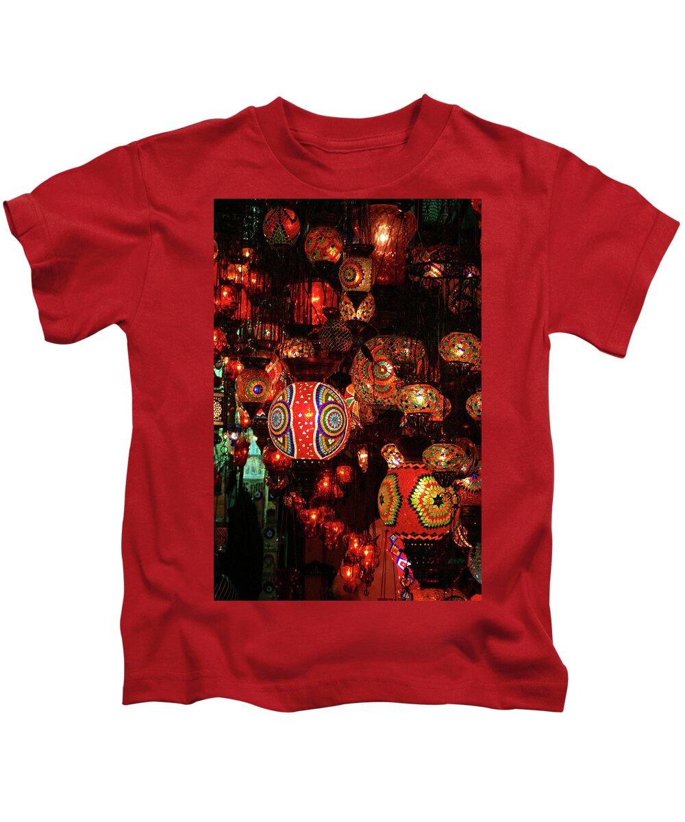 Market Kids T-Shirt featuring the photograph Glass lanterns,Covered bazaar by Steve Estvanik