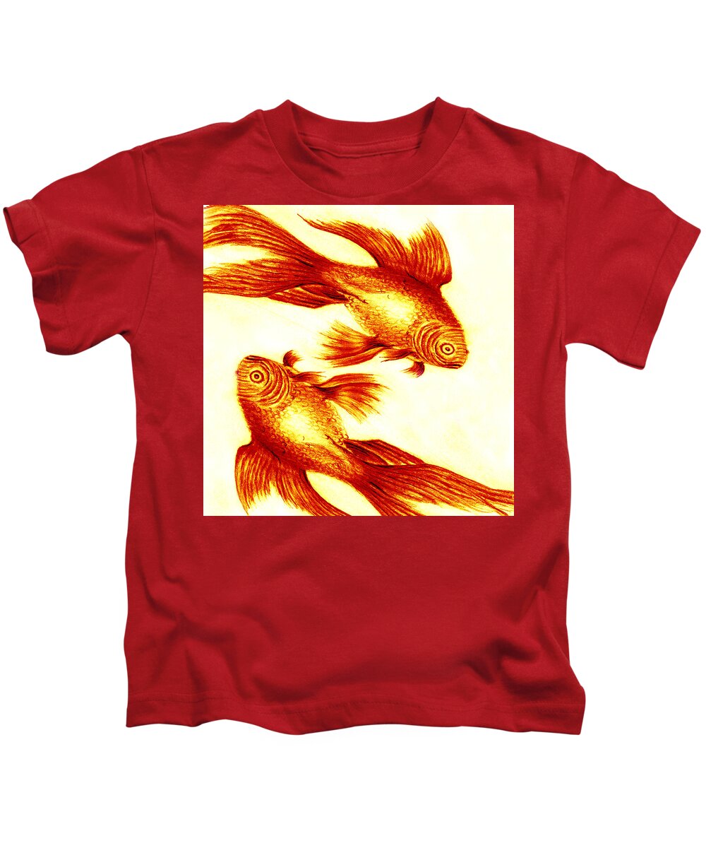 Fish Kids T-Shirt featuring the painting Golden Fish by Medea Ioseliani