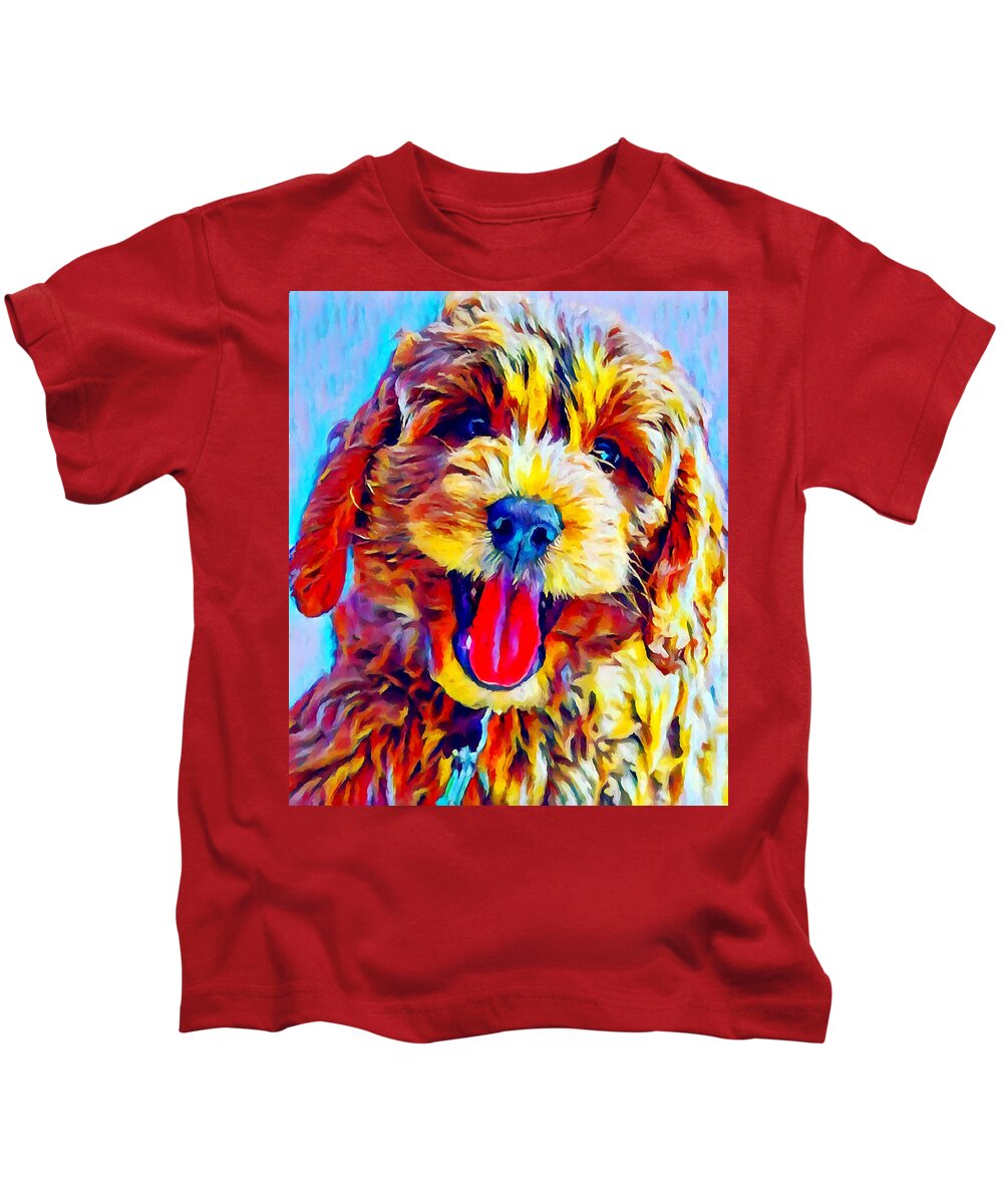 Animal Kids T-Shirt featuring the painting Goldendoodle 2 by Chris Butler
