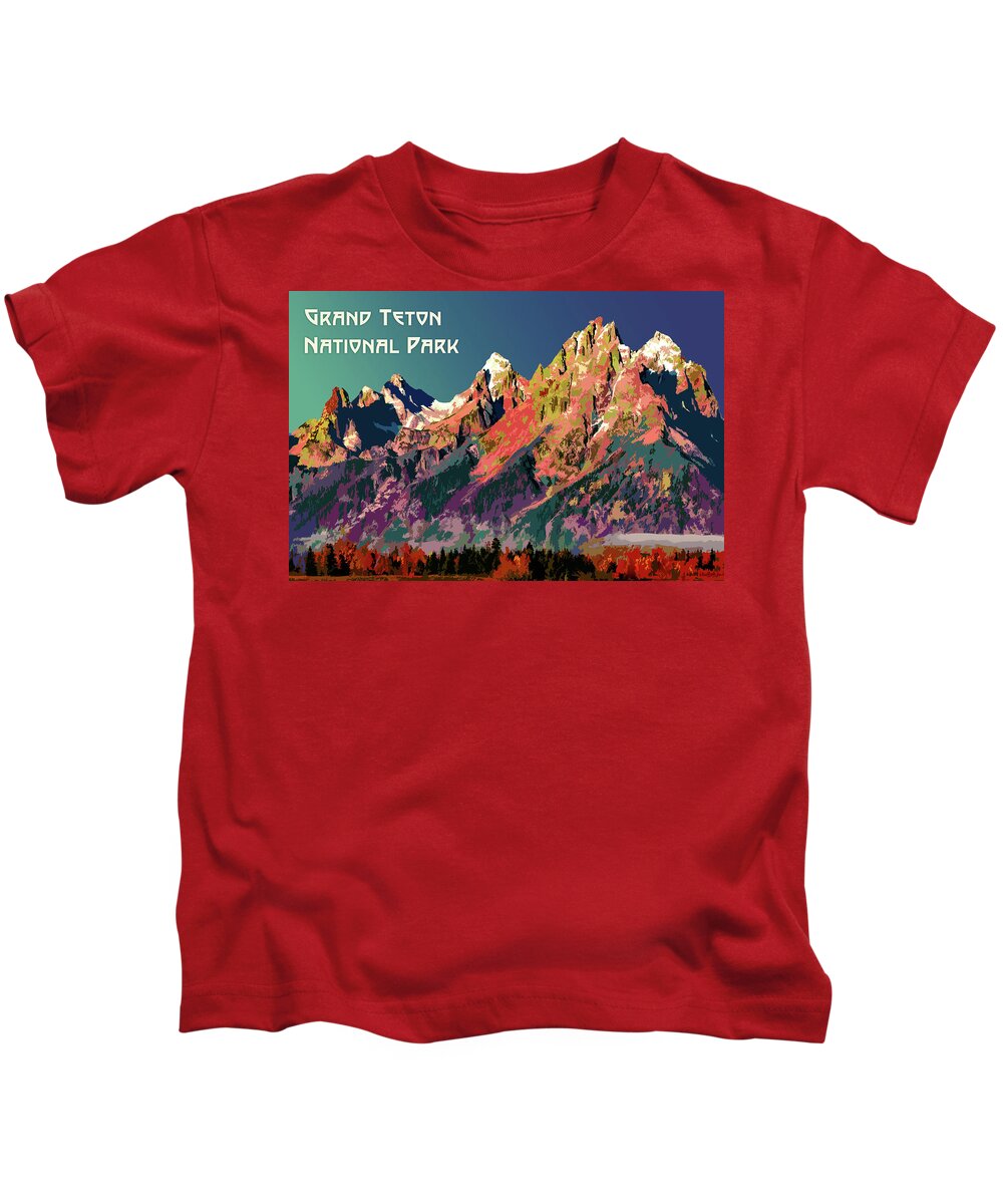 Teton Kids T-Shirt featuring the digital art Grand Teton National Park by Chuck Mountain