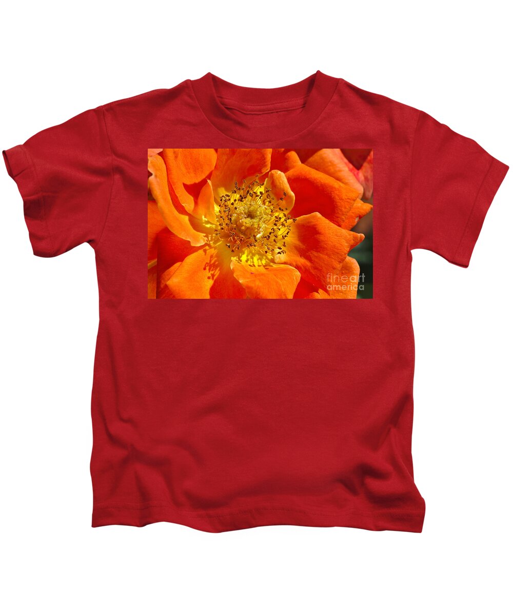 Rose Kids T-Shirt featuring the photograph Heart Of The Orange Rose by Joy Watson