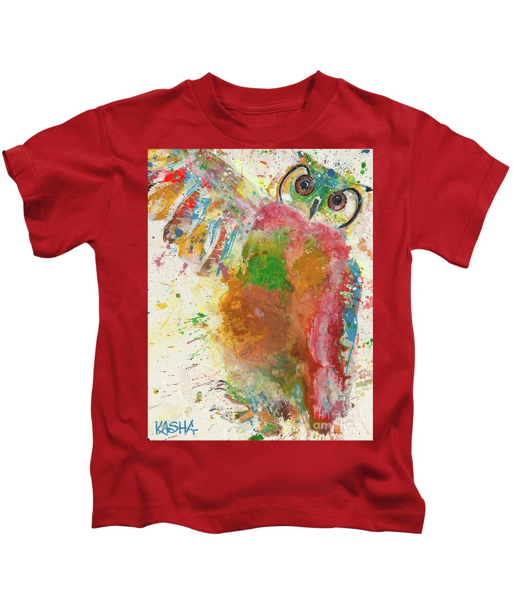 Owl Kids T-Shirt featuring the painting Hooter by Kasha Ritter