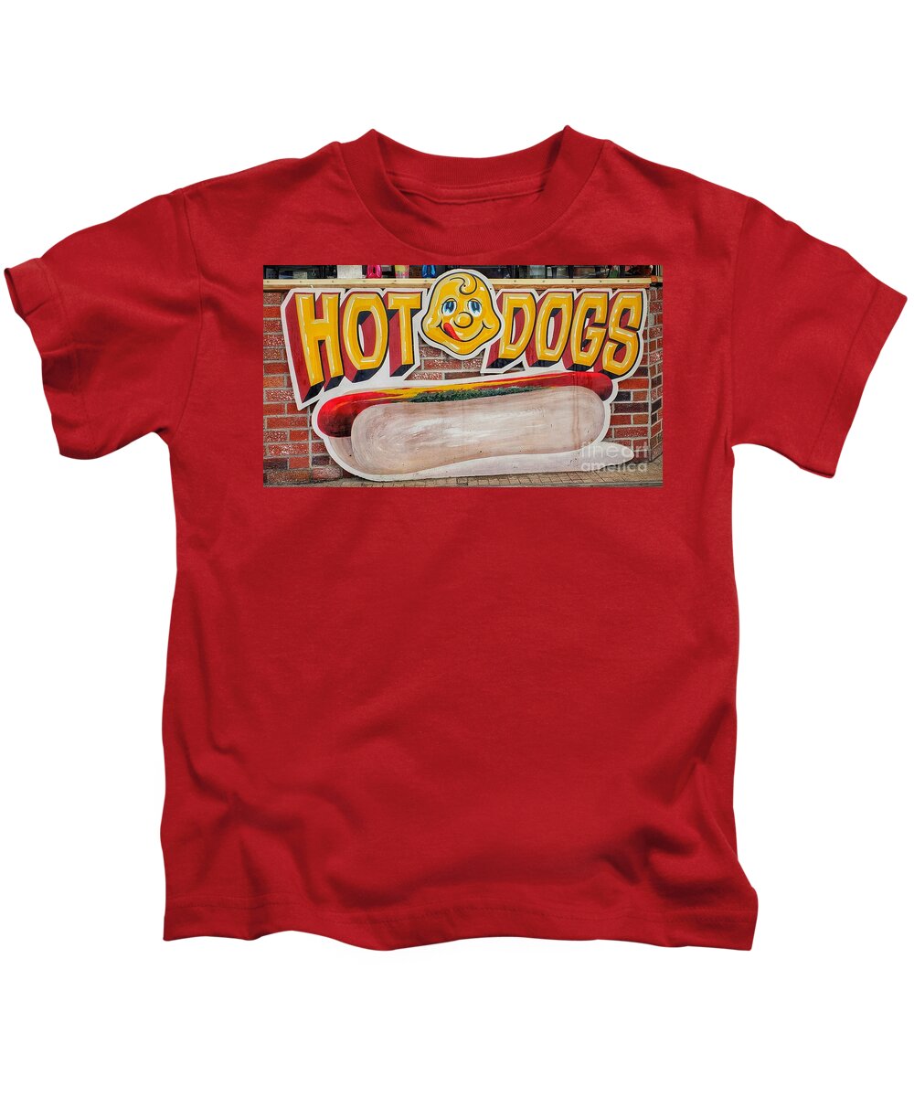 Hot Dogs Kids T-Shirt featuring the photograph Hot Dogs by Mary Capriole