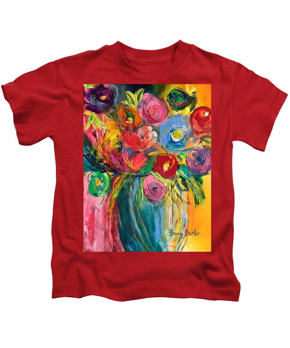 Floral Kids T-Shirt featuring the painting It Must Be Love by Bonny Butler