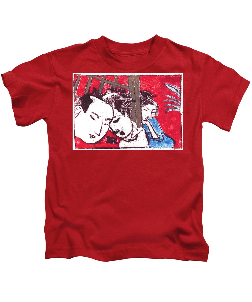 Japanese Kids T-Shirt featuring the painting Japanese Print 7 - Secret Discussion by Edgeworth Johnstone