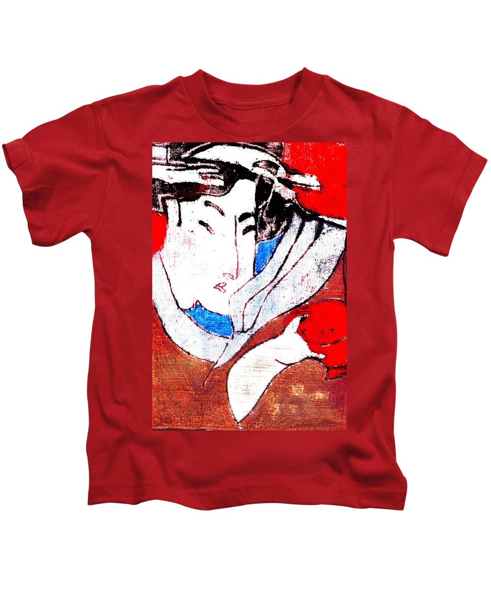 Red Kids T-Shirt featuring the digital art Japanese Print Bold Version 11 by Edgeworth Johnstone