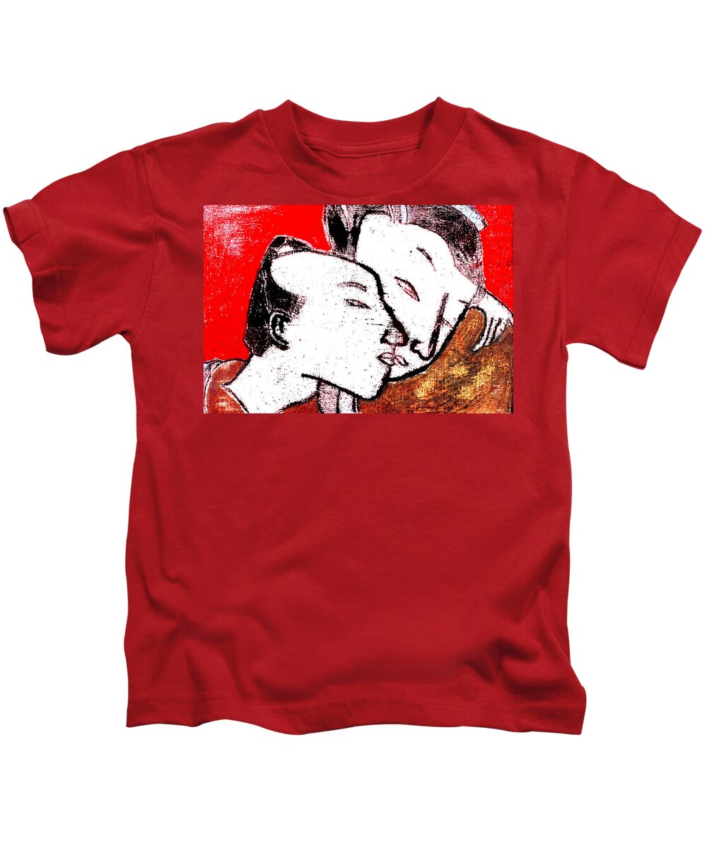 Red Kids T-Shirt featuring the digital art Japanese Print Bold Version 9 by Edgeworth Johnstone