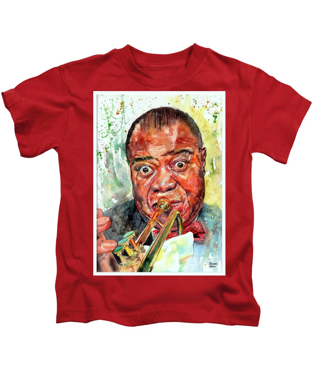 Louis Armstrong Portrait Painting Kids T-Shirt by Suzann Sines
