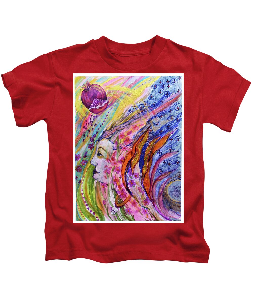 Persephone Kids T-Shirt featuring the painting Persephone's Vigil by Feather Redfox