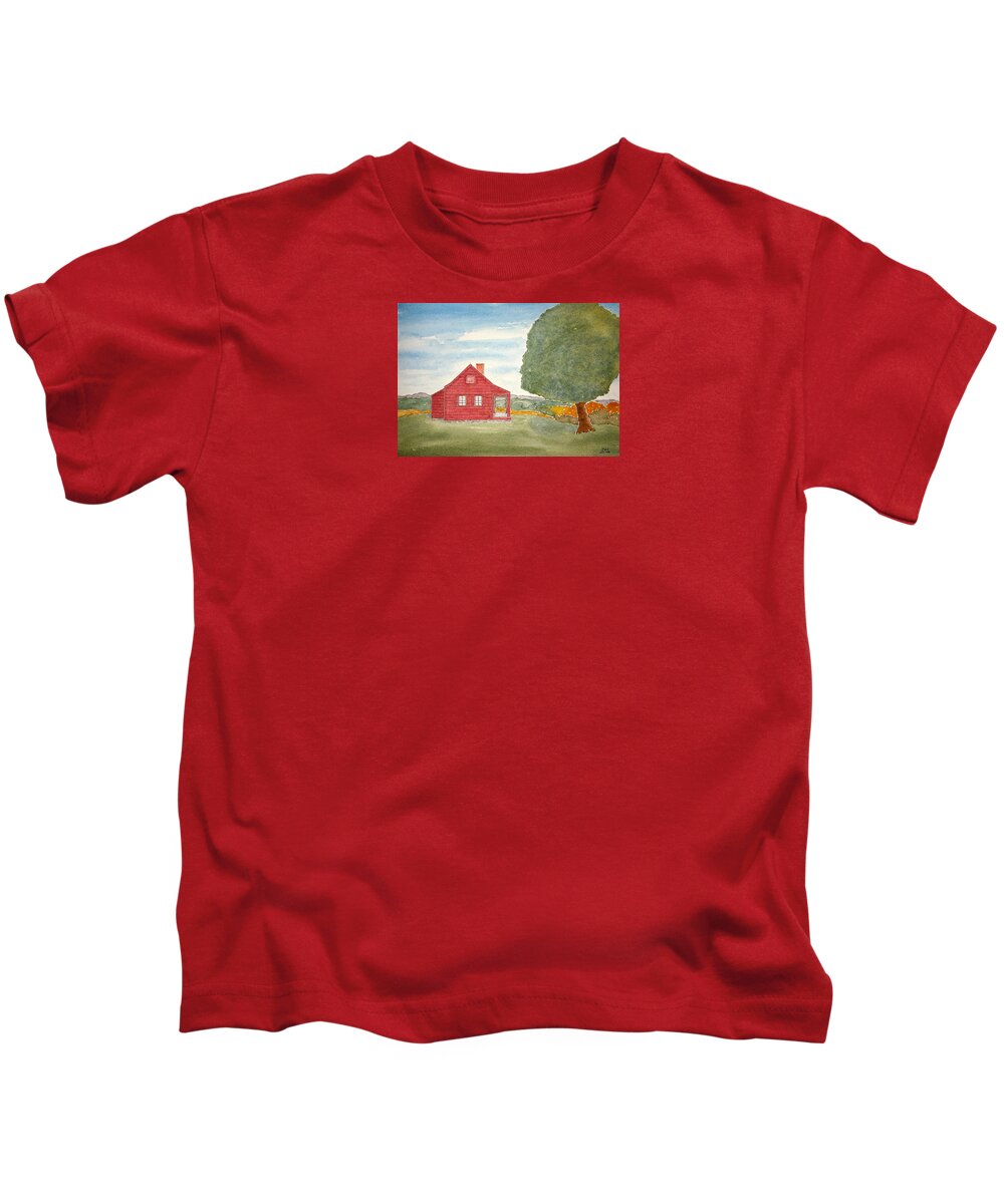 Watercolor Kids T-Shirt featuring the painting Saratoga Farmhouse Lore by John Klobucher