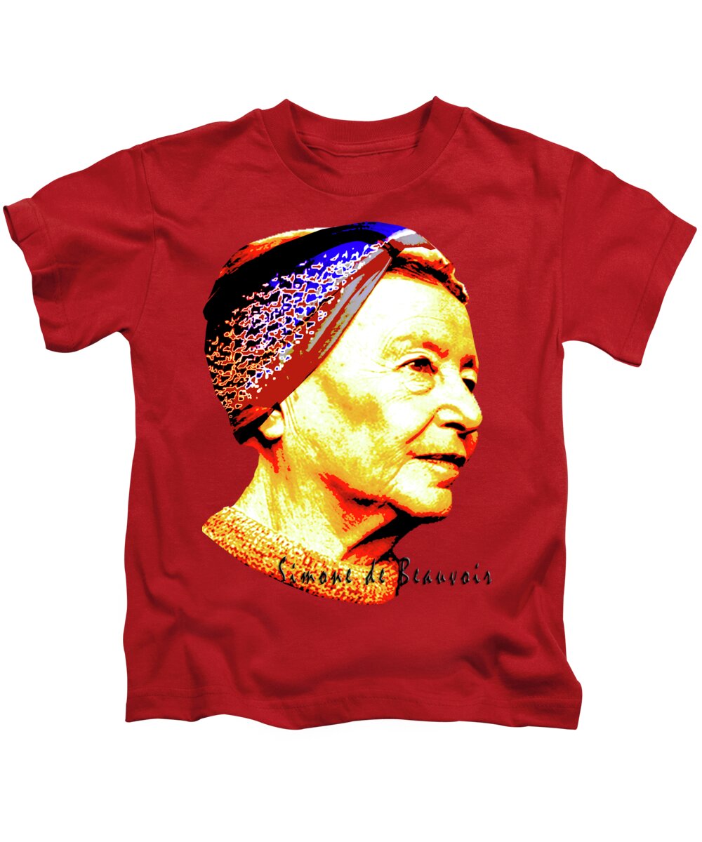 Beauvoir Kids T-Shirt featuring the digital art Simone de Beauvoir by Asok Mukhopadhyay