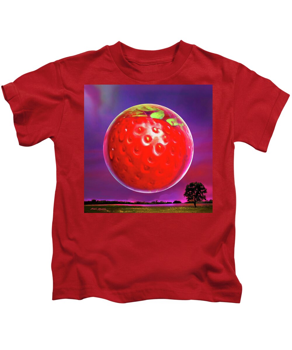 Moon Kids T-Shirt featuring the digital art Strawberry Moon by Robin Moline