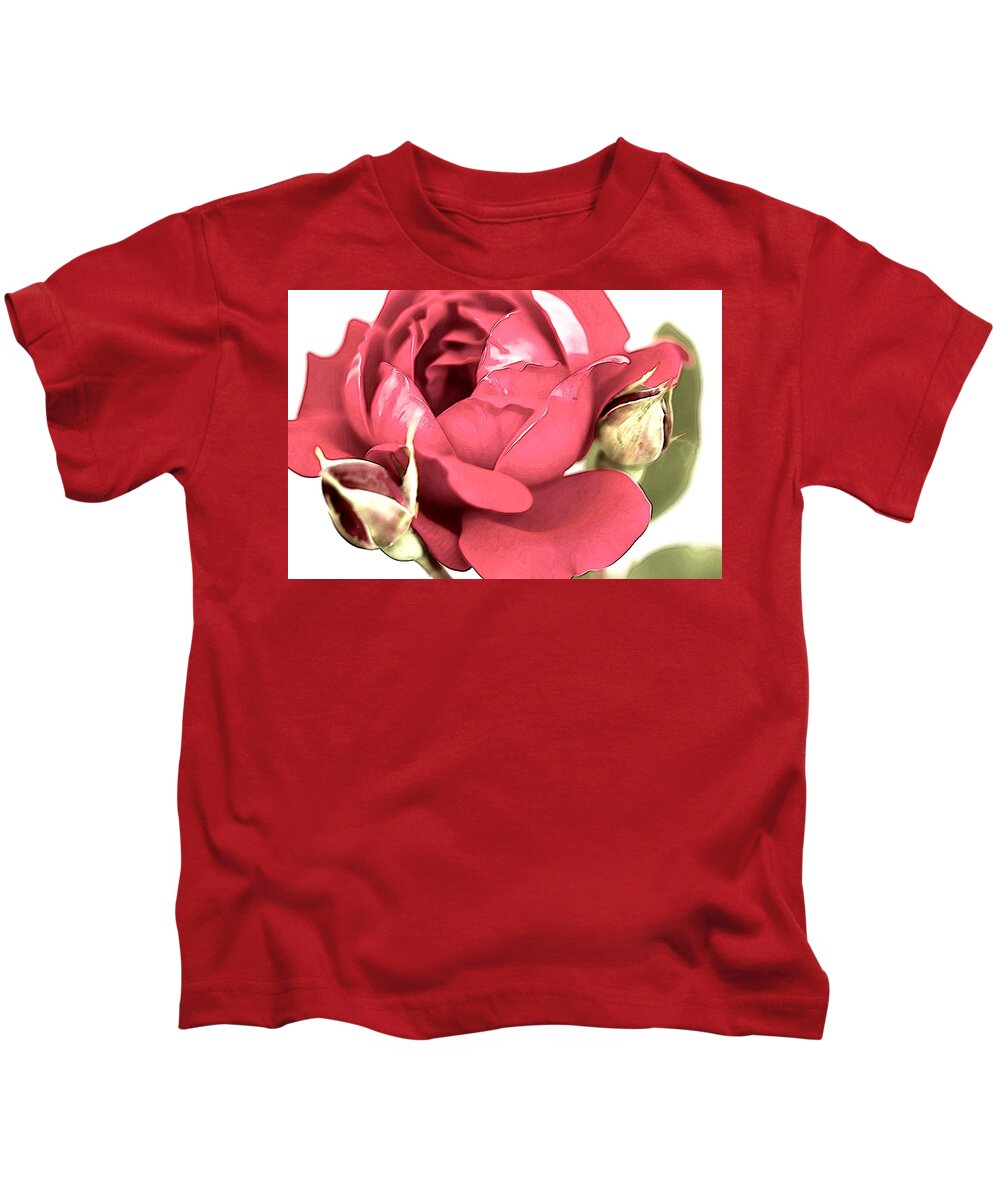 Rose Kids T-Shirt featuring the mixed media The Painted Red Rose by Sherry Hallemeier