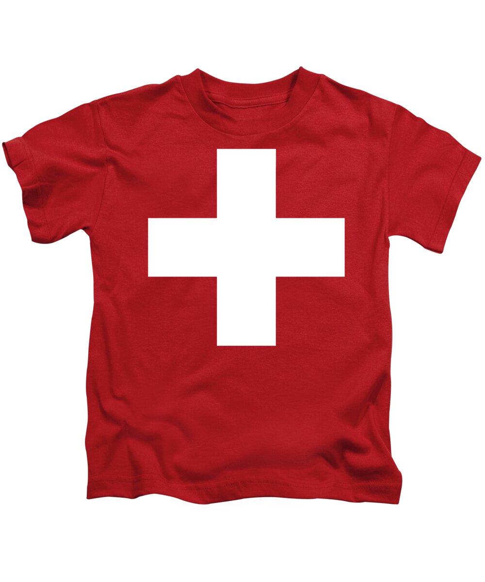 CROSS, on Swiss, Switzerland, Flag, Flag of Switzerland, White Cross, Swiss Kids T-Shirt by Tom Hill - Fine America