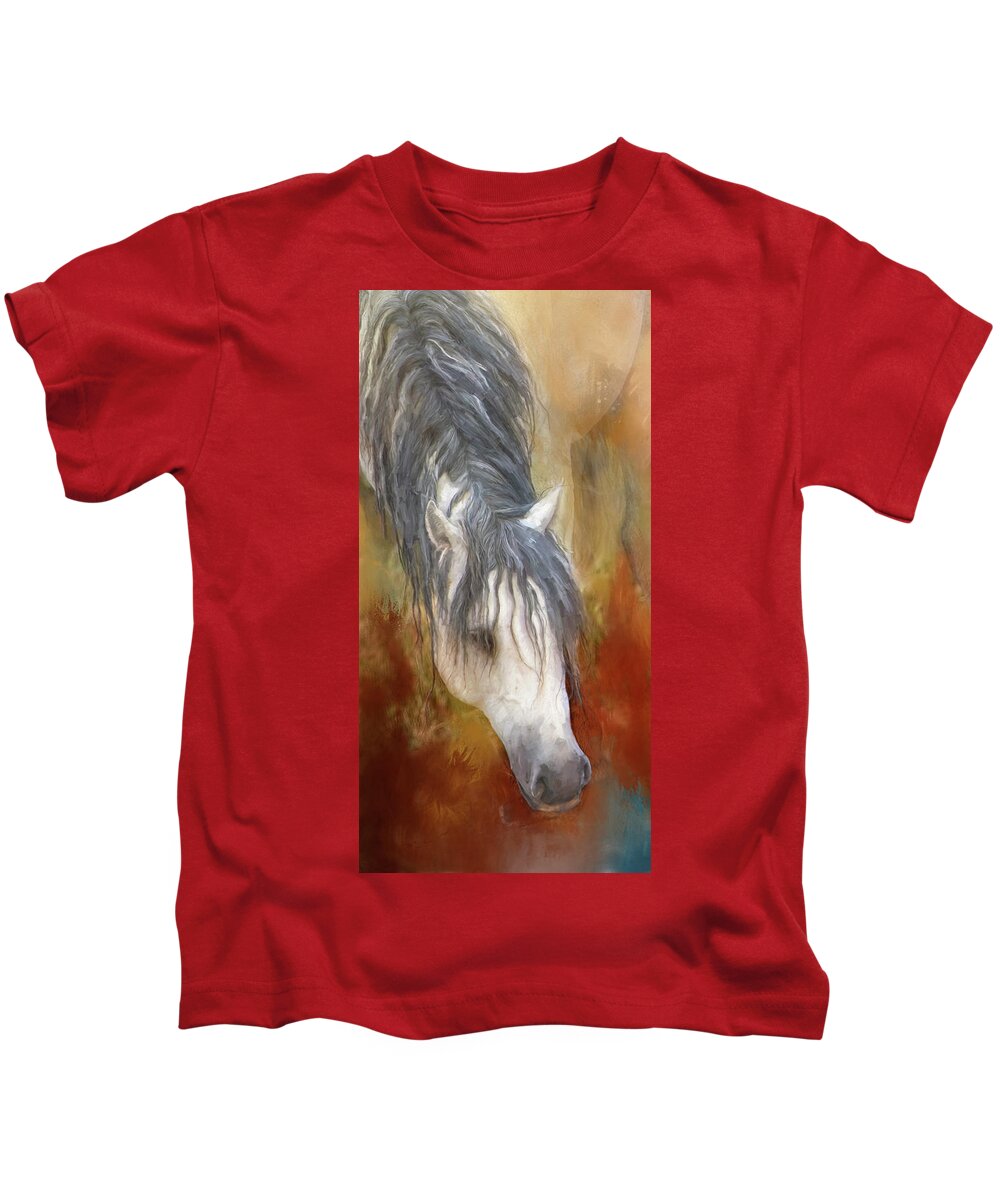 Horse Kids T-Shirt featuring the painting Wild Horse's Cool Drink by Jeanette Mahoney