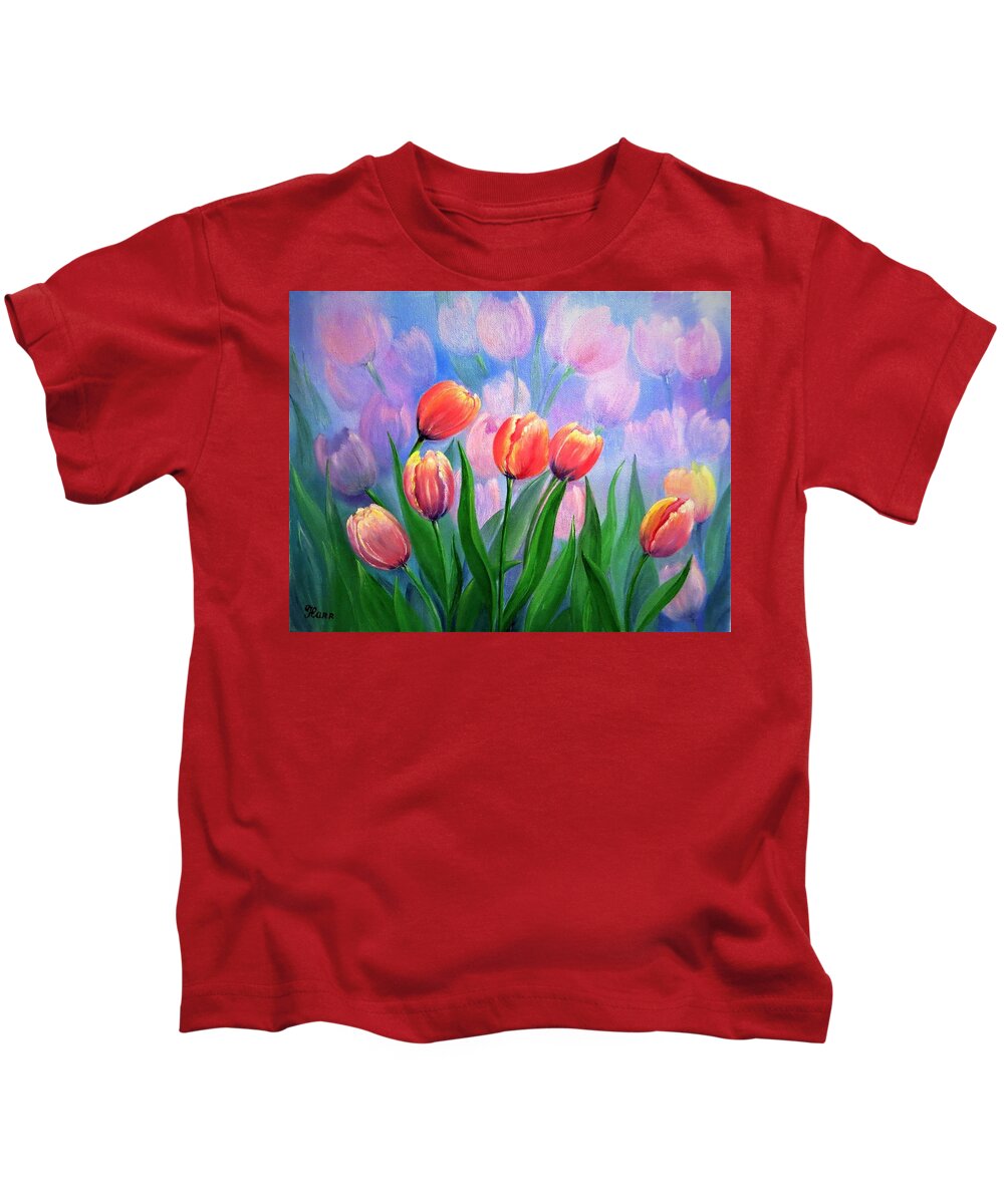 Wall Art Home Décor Red Flowers Red Tulips Print Perfect Photo Garden Tulips Garden Flowers Floral Gift Idea Summer Flowers Kids T-Shirt featuring the photograph Tulips #3 by Tanya Harr