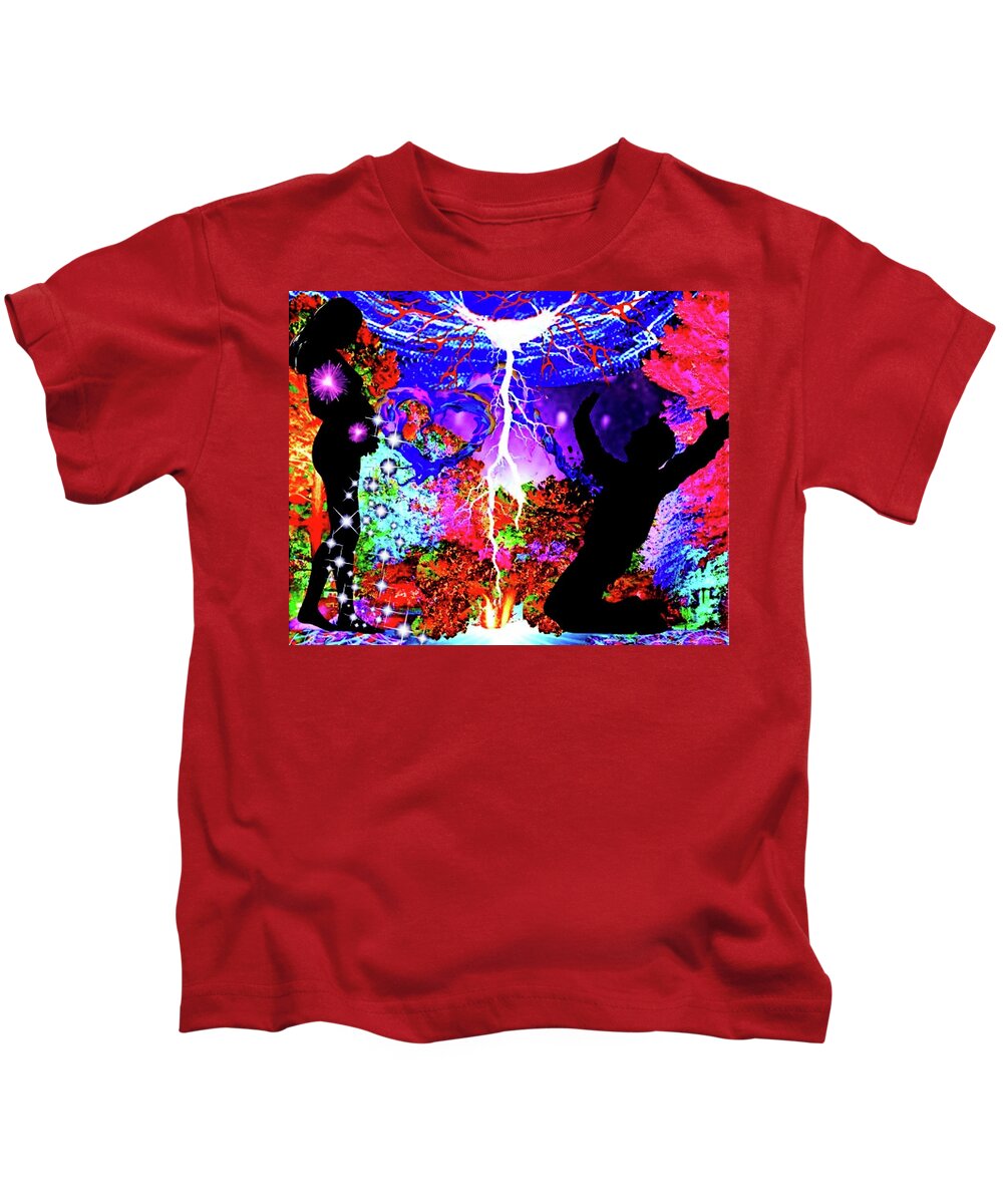 A Fathers Love Poem Kids T-Shirt featuring the digital art A Fathers Love Bursts Before Baby's Dawn by Stephen Battel