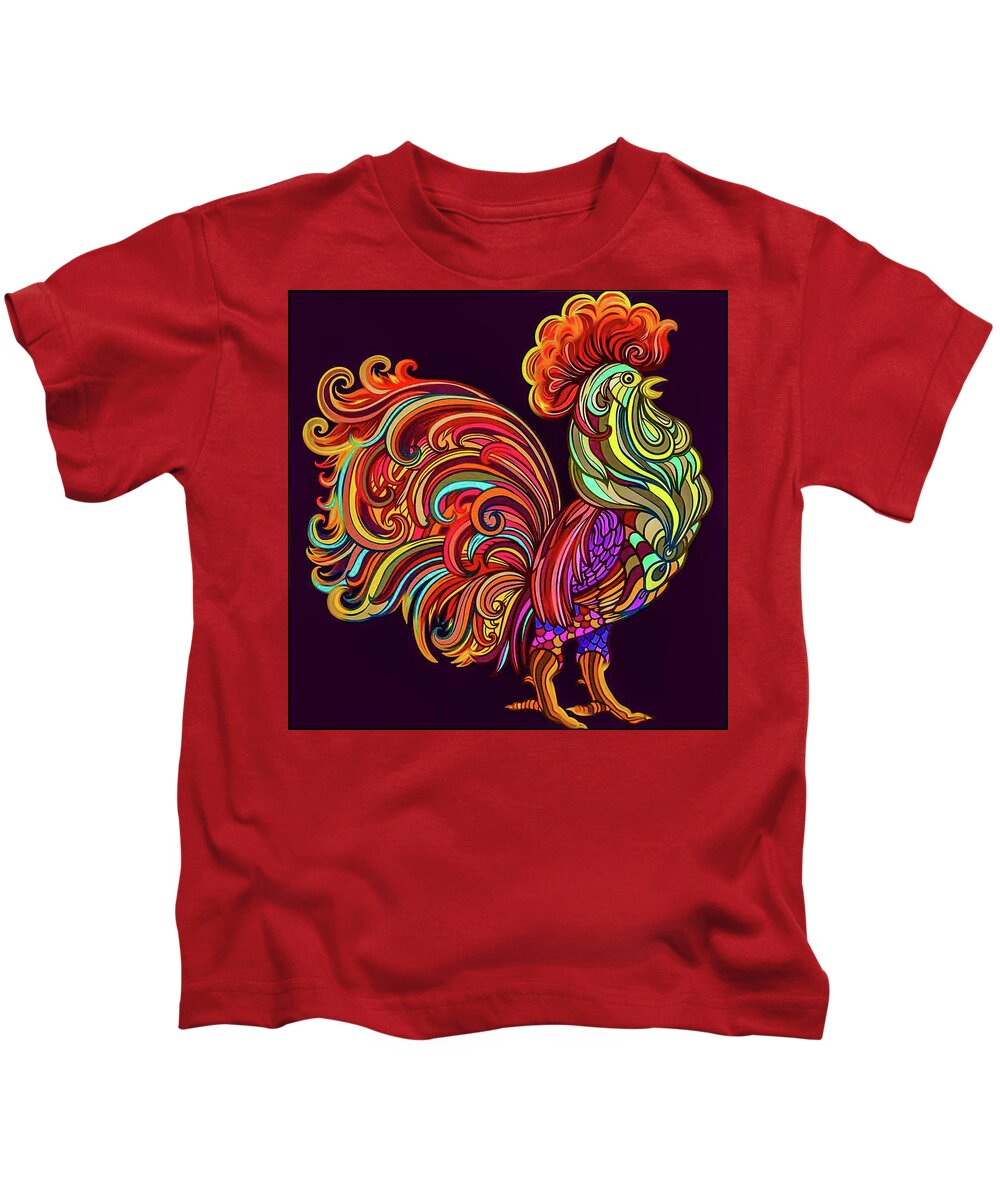 Rooster Kids T-Shirt featuring the mixed media Abstract Rooster by Teresa Trotter