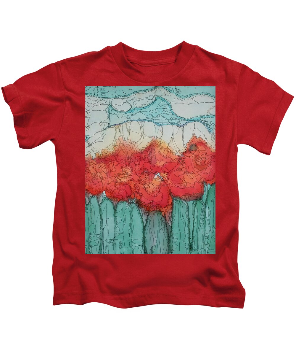 Flowers Kids T-Shirt featuring the mixed media Alcohol Meadow by Aimee Bruno