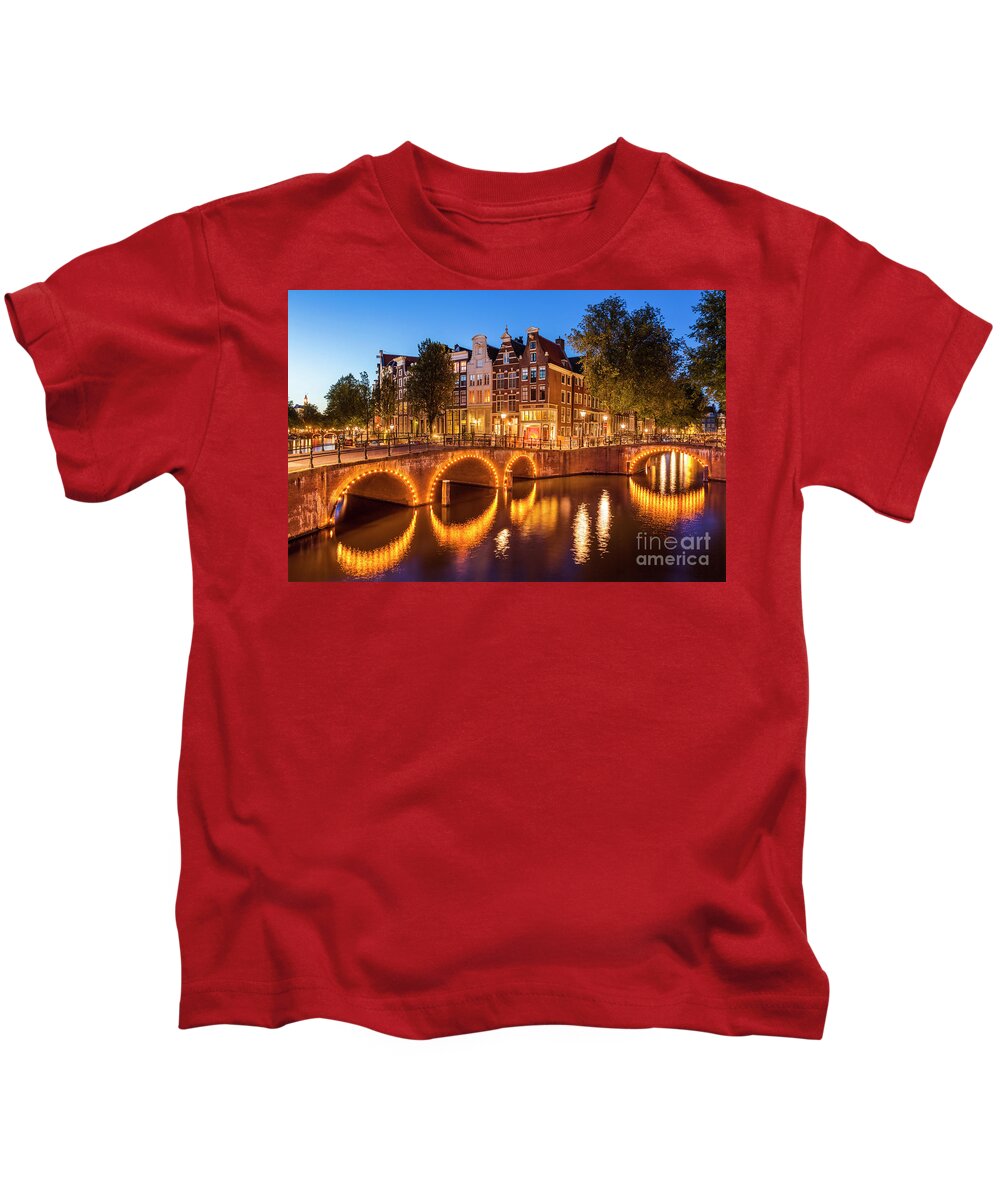 Amsterdam Kids T-Shirt featuring the photograph Amsterdam bridges over the Keizersgracht canal by Neale And Judith Clark