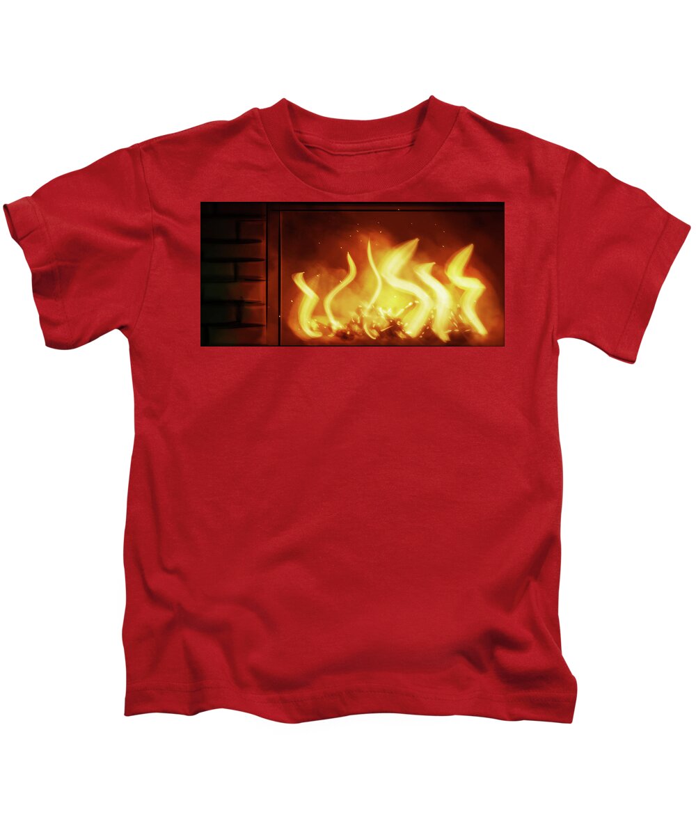 Fireplace Kids T-Shirt featuring the digital art Art -- The Fireplace by Matthias Zegveld