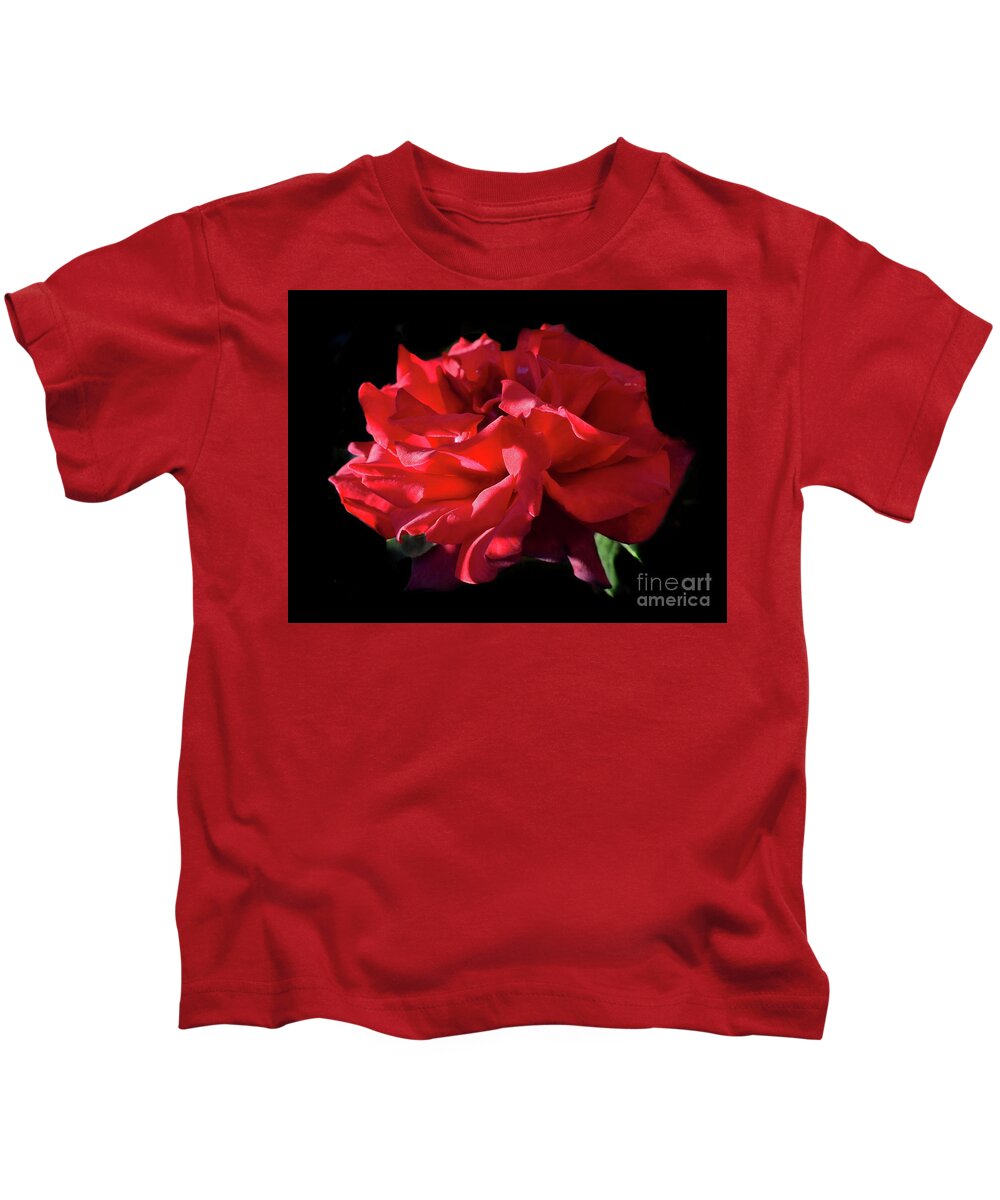 Nature Kids T-Shirt featuring the photograph Beauty Of Dark Red Rose Grand Chateau II by Leonida Arte